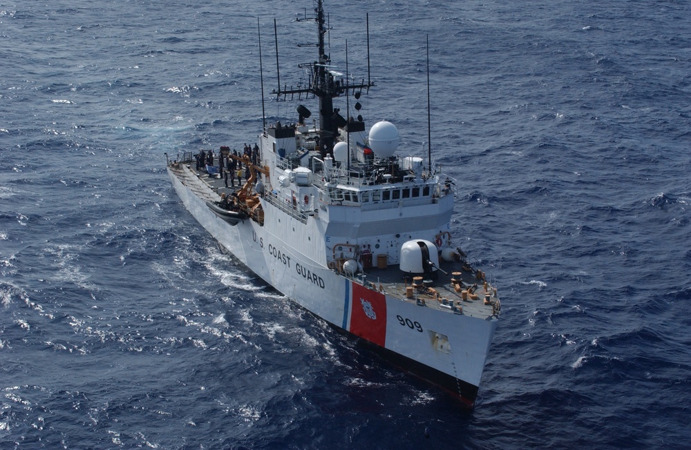 The Coast Guard Cutter Campbell sailing home after a two-month Caribbean patrol