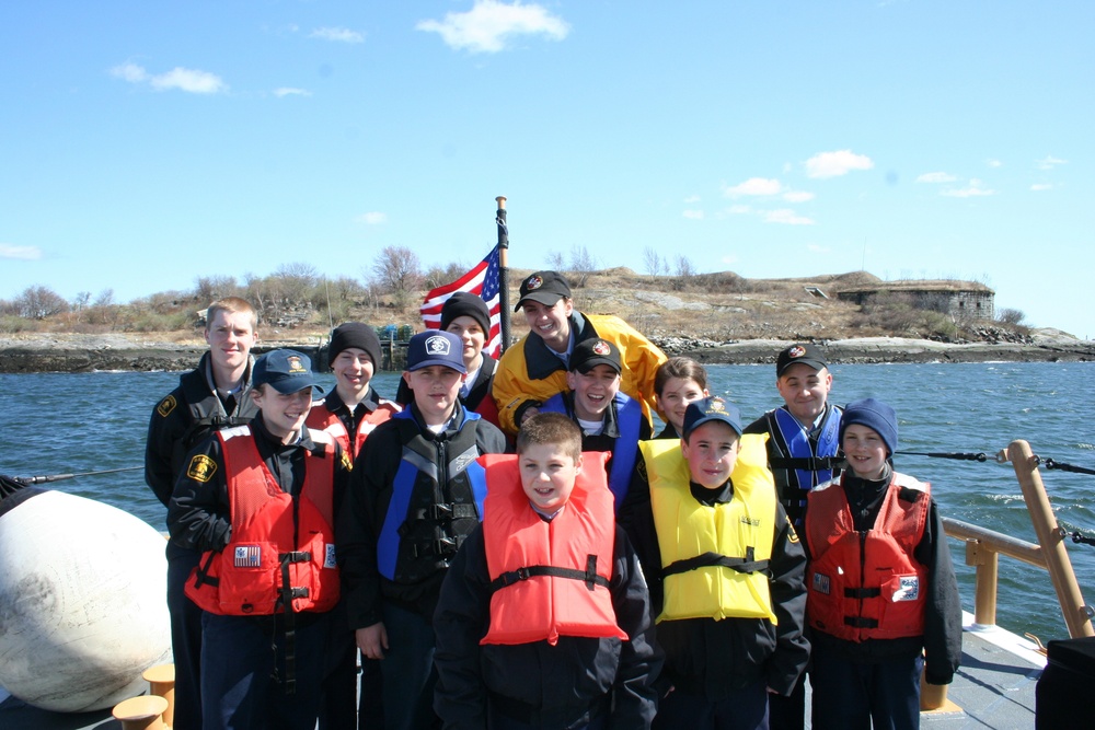 Naval sea cadets aboard the Coast Guard Cutter Jefferson Island