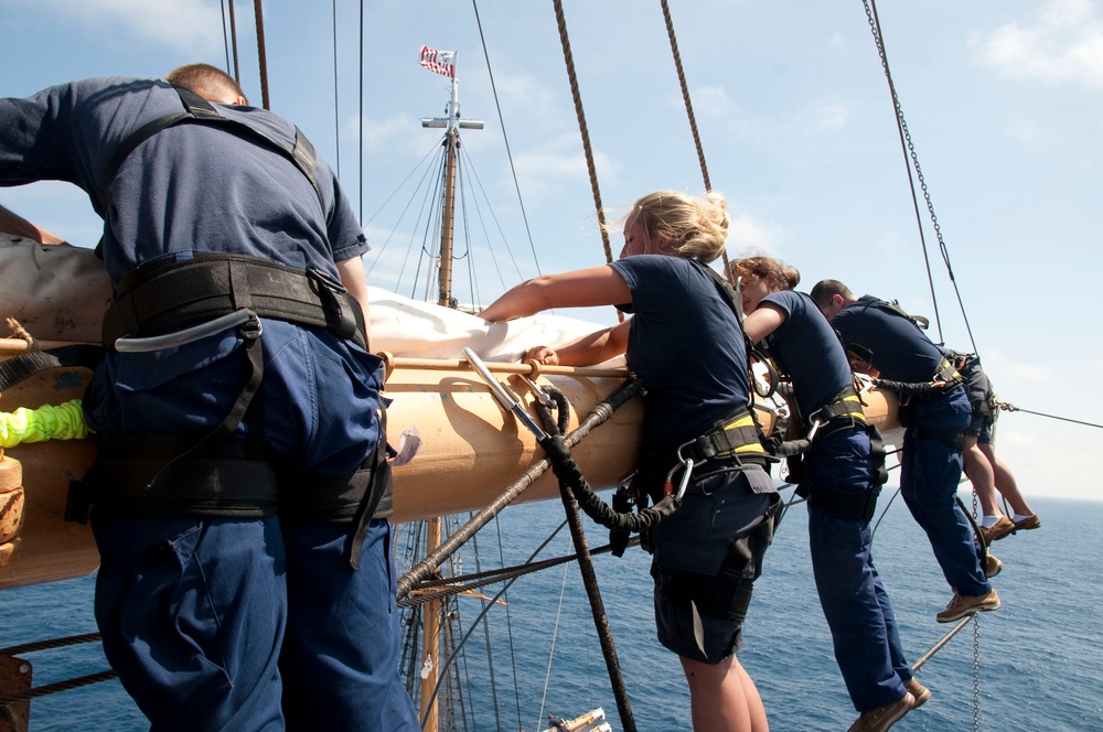 Furling sails aboard Cutter Eagle