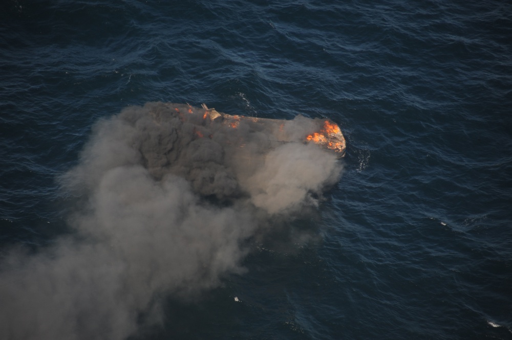 Rescue of men from burning fishing boat Nakat