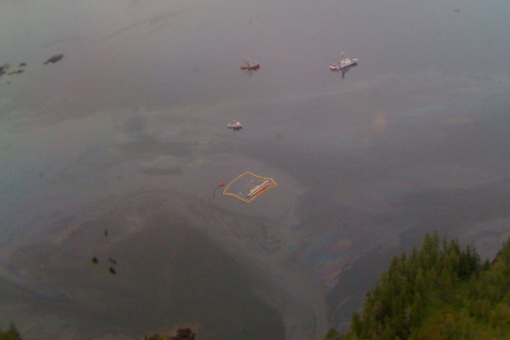 HC-130 overflight of the Cape Cross aground in Prince William Sound, Alaska