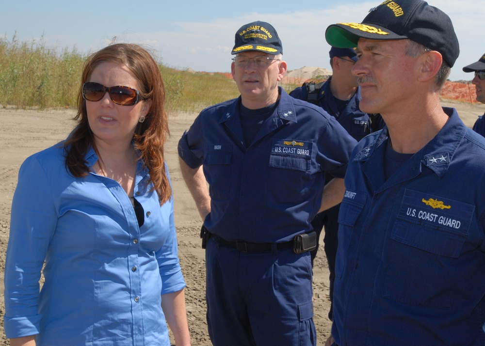 Admirals with news media on Grand Isle