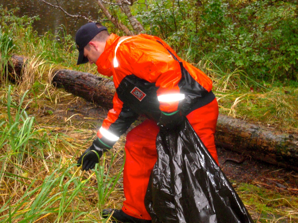 Coast Guard Cutter Long Island crew cleans up shoreline in Prince William Sound