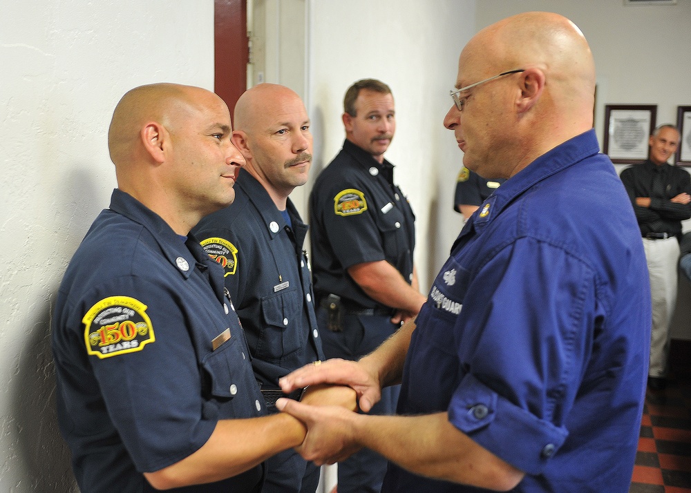 Chief Dennis Telfer thanks Petaluma Firefighters