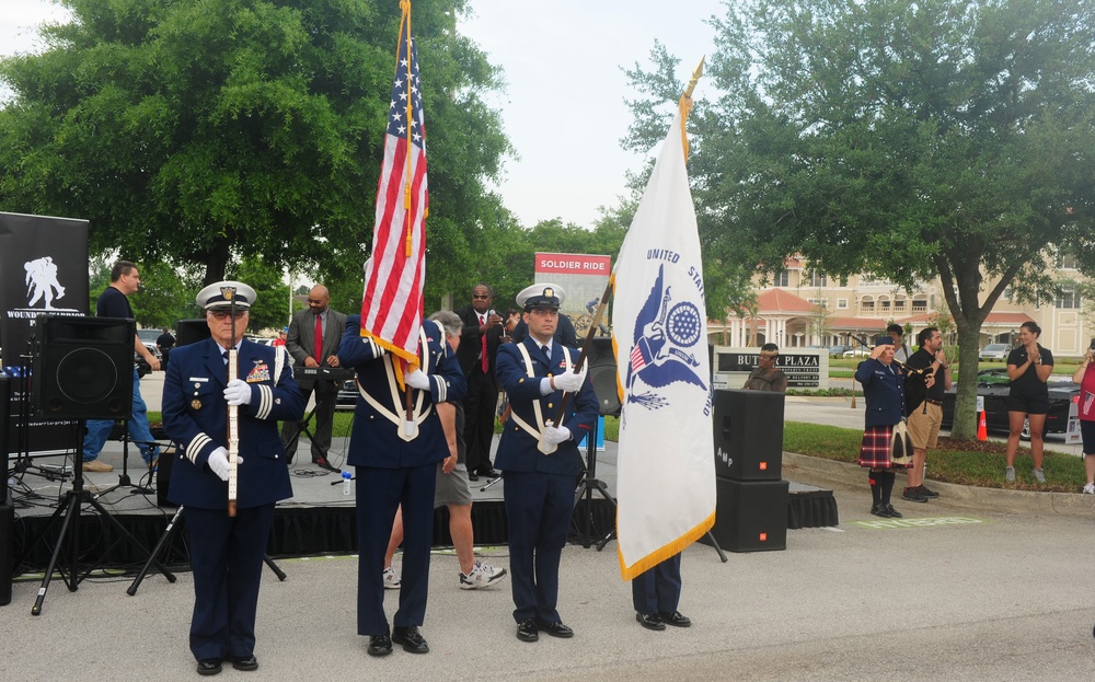 Coast Guard color guard presents colors at the Soldier Ride