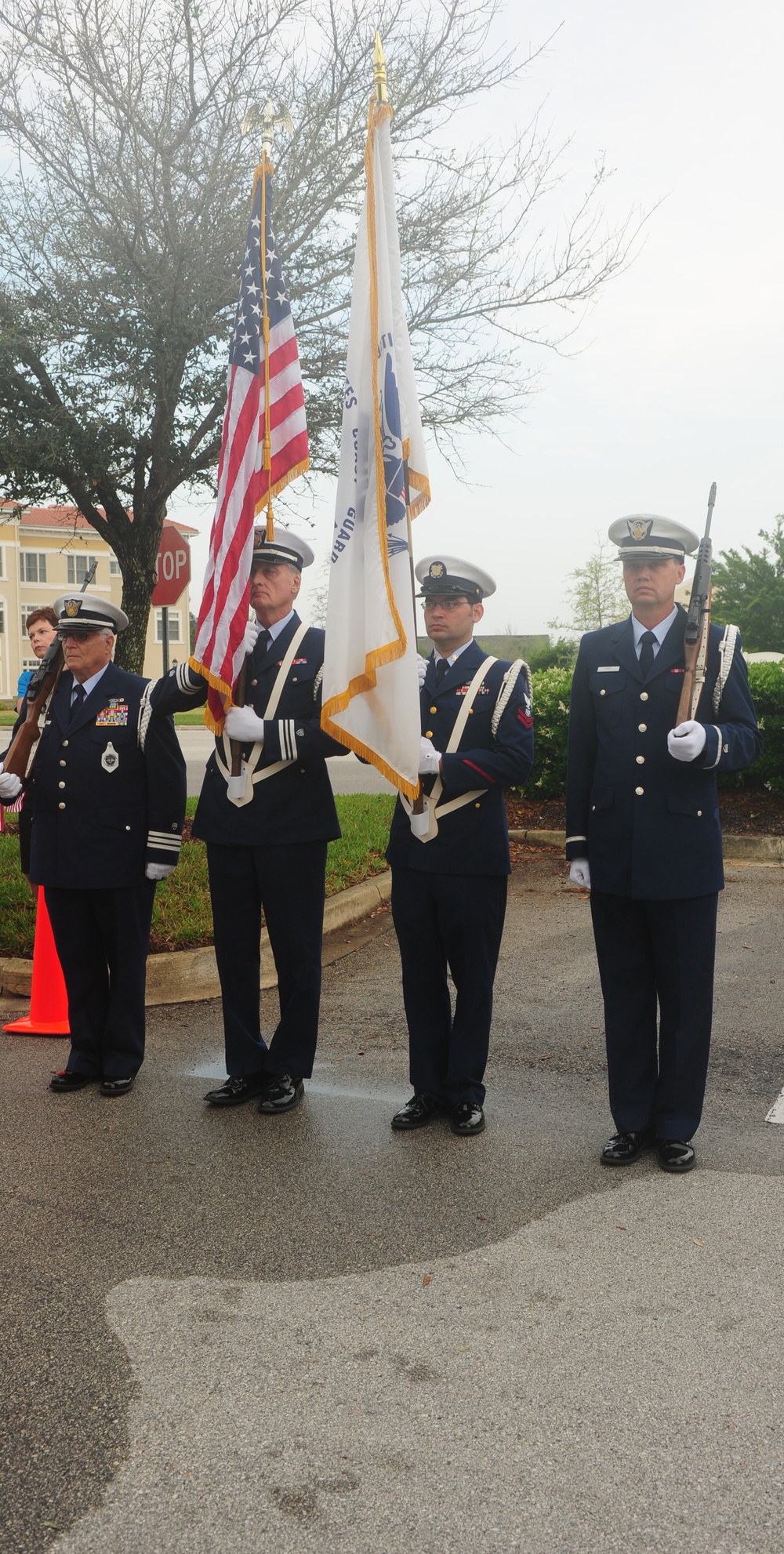 Coast Guard color guard presents colors at the Soldier Ride