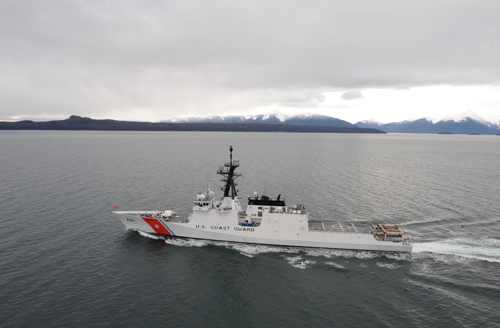 USCGC Bertholf navigates through Alaskan waters