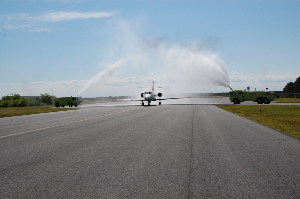 Final flight for U.S. Coast Guard Air Station Cape Cod Falcon jet