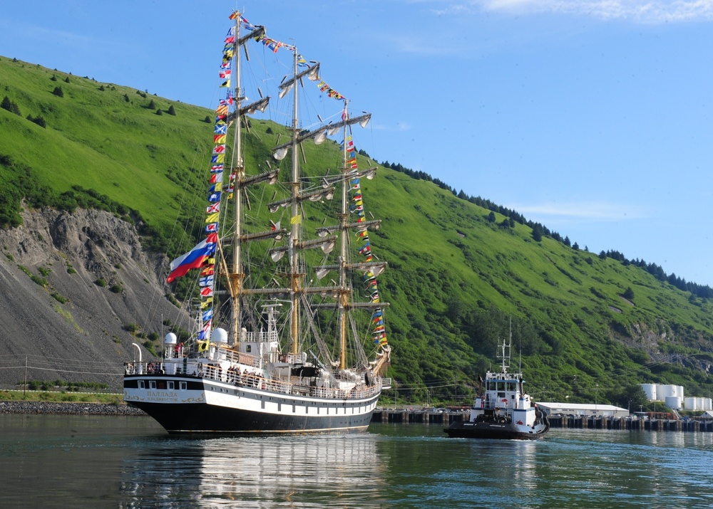Russian Tall Ship Pallada pulls into Kodiak