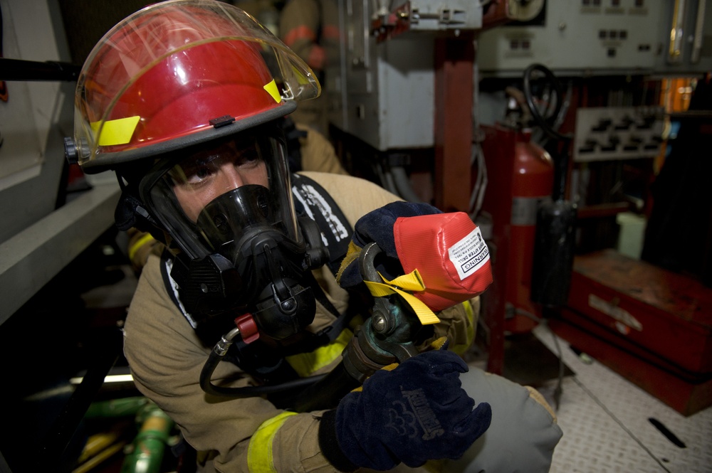 Coast Guard Cutter Forward engine room fire drill