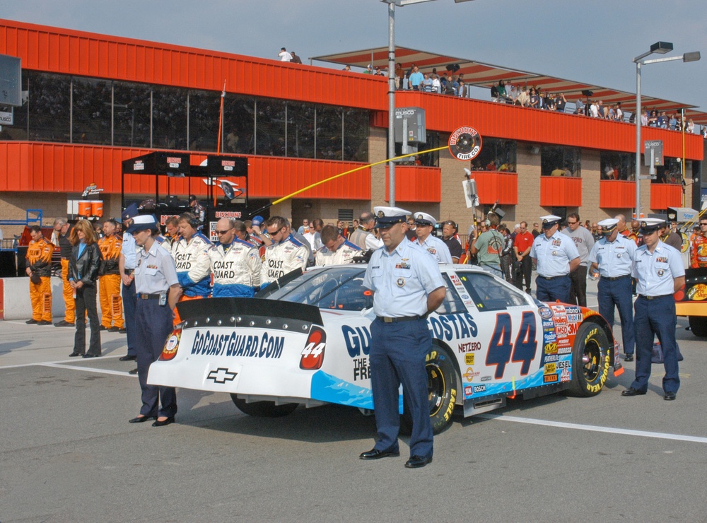 Coast Guard NASCAR team at Stater Bros. 300 race