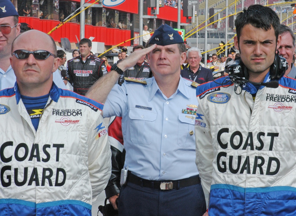 Coast Guard NASCAR team at Stater Bros. 300 race