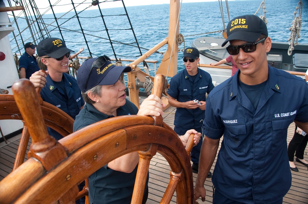 Janet Napolitano aboard the Coast Guard Cutter Eagle