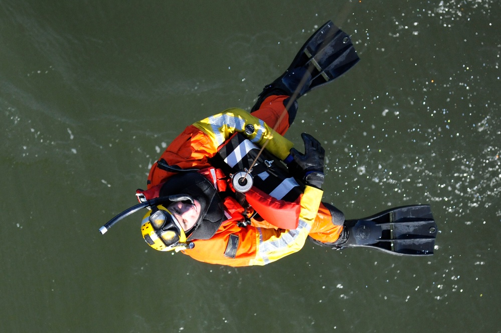 Helicopter rescue swimmer training