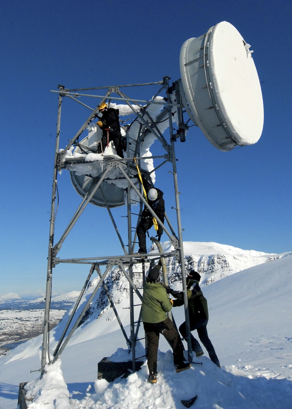 Microwave dish maintenance on Kodiak Island