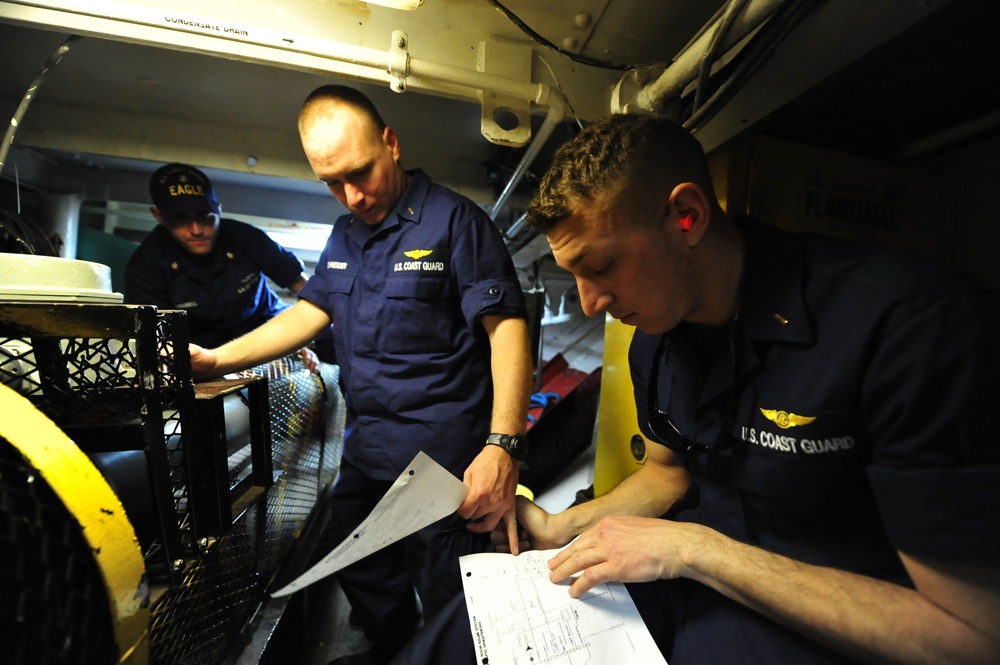 Coast Guard Cutter Eagle crew train officer candidates