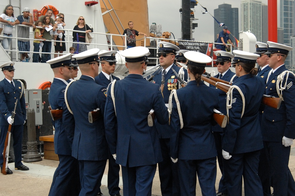 Coast Guard Ceremonial Honor Guard Silent Drill Team performs in Chicago