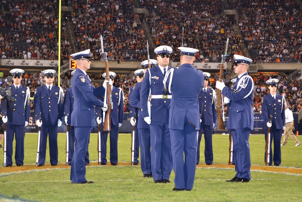 Silent Drill Team performs at Chicago Bears game