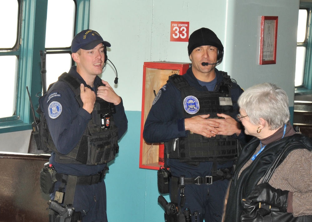 Coast Guard MSST San Francisco provide extra security aboard the Staten Island Ferries