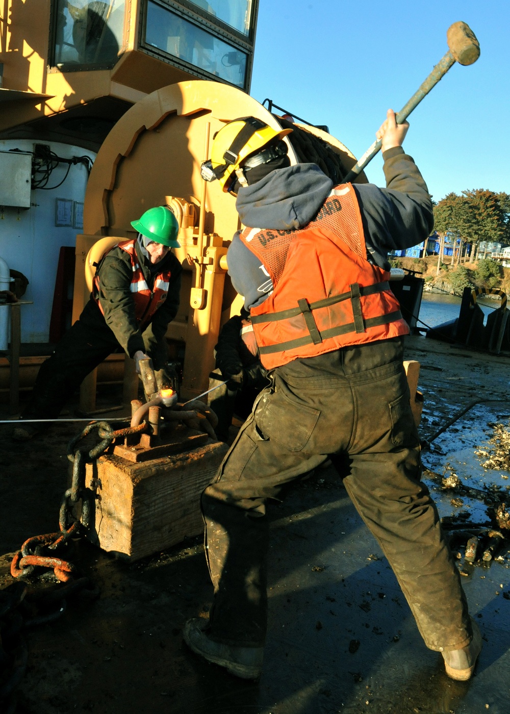 Coast Guard Cutter SPAR crew change out buoy mooring in Kodiak Alaska