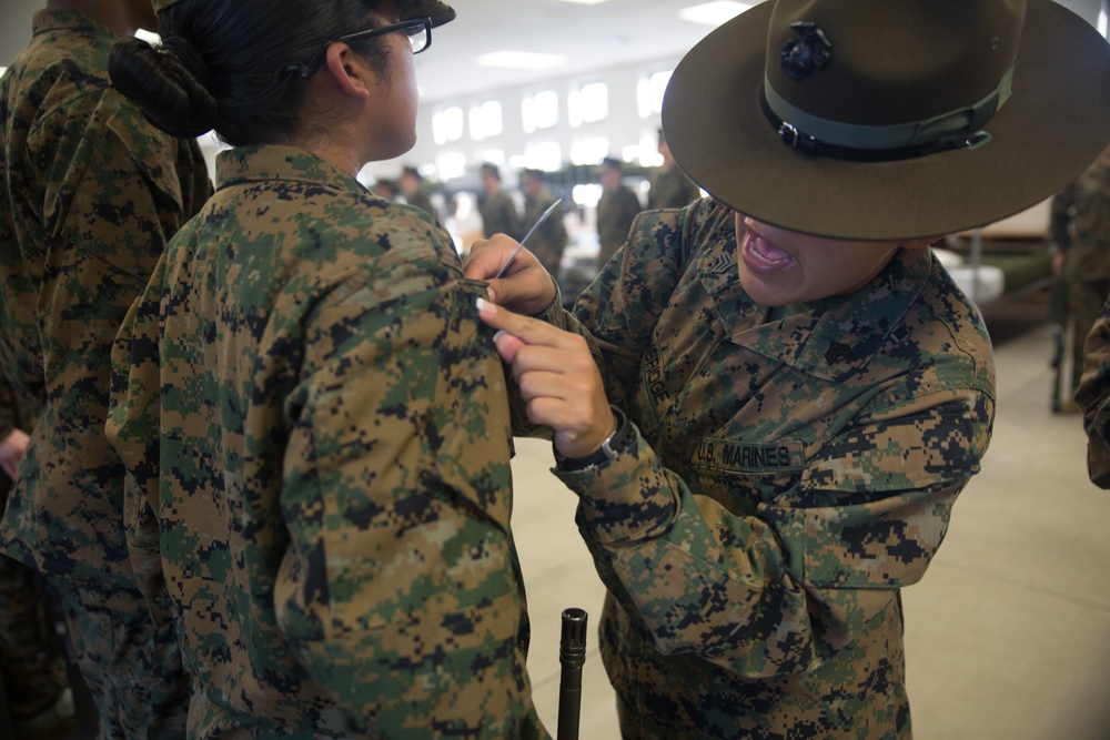Photo Gallery: Marine recruits face senior drill instructor for first inspection on Parris Island
