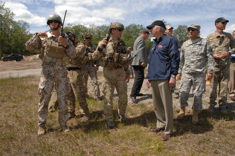Michigan National Guard and Lativian Armed Forces brief Michigan Governor during Operation Northern Strike