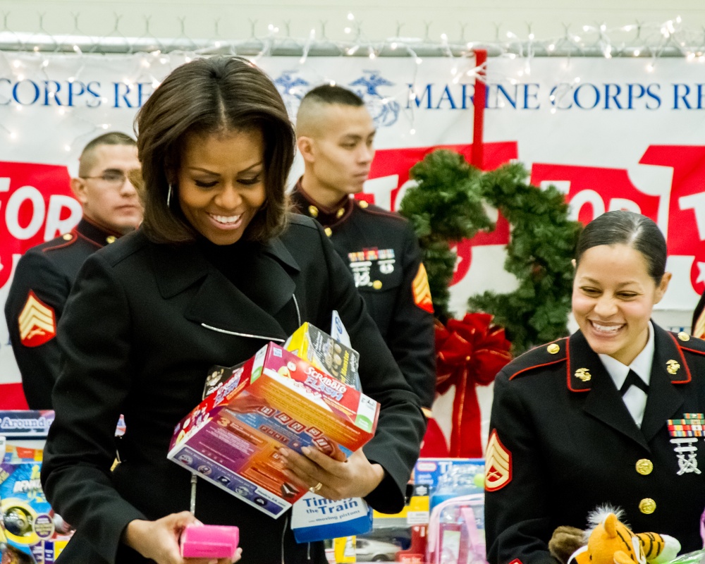 First lady Michelle Obama Supports Toys for Tots Annual Drive