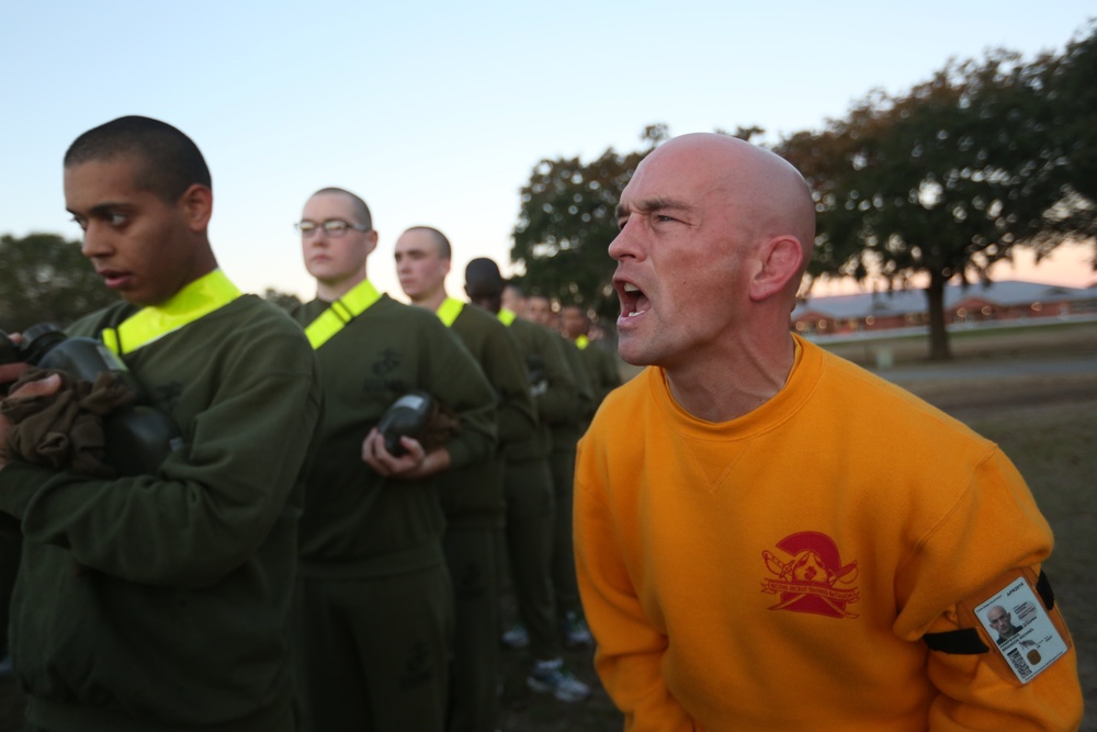 Photo Gallery: Marine recruits run through streets of Parris Island to build team spirit