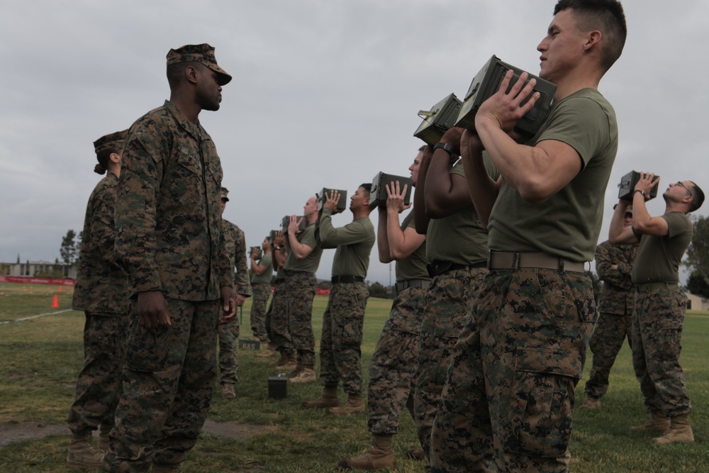 Marines with 1st Law Enforcement Battalion conduct a Combat Fitness Test aboard Camp Pendleton, Calif., Dec. 19