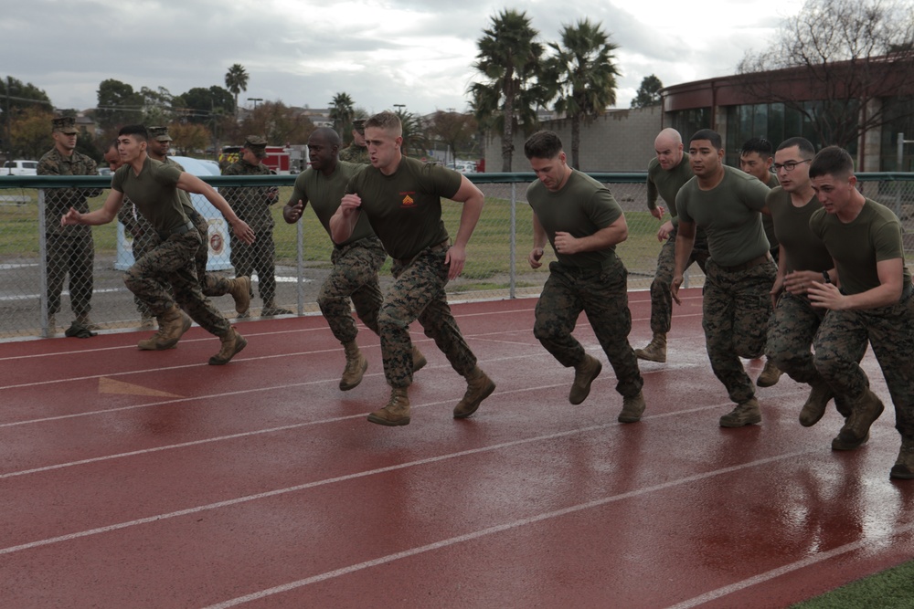 Marines with 1st Law Enforcement Battalion conduct a Combat Fitness Test aboard Camp Pendleton, Calif., Dec. 19
