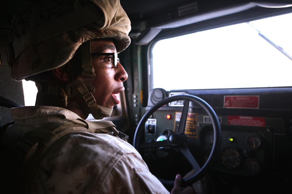 Motor T Marines tread road carefully for simulated enemy attacks