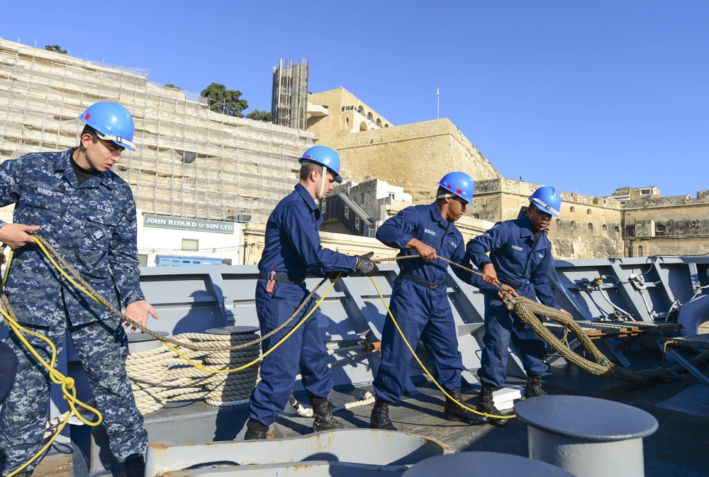 USS Monterey departs port