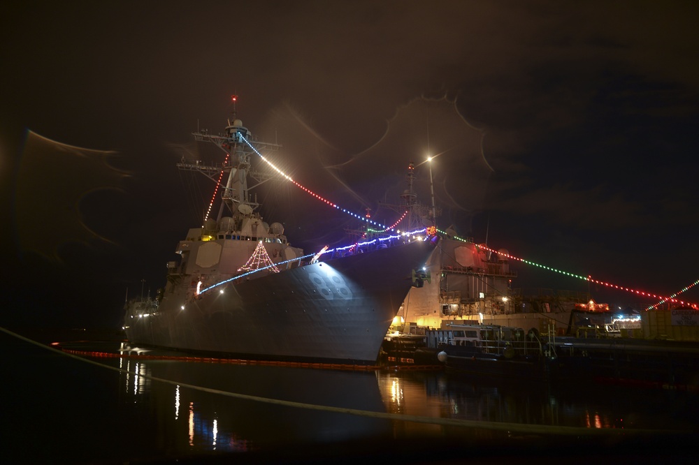 US Navy ship holiday lighting