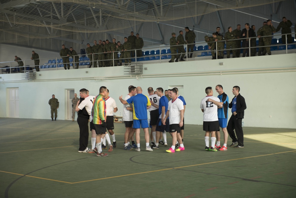 Soldiers compete in soccer exhibition