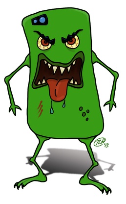 Cell phone monster cartoon