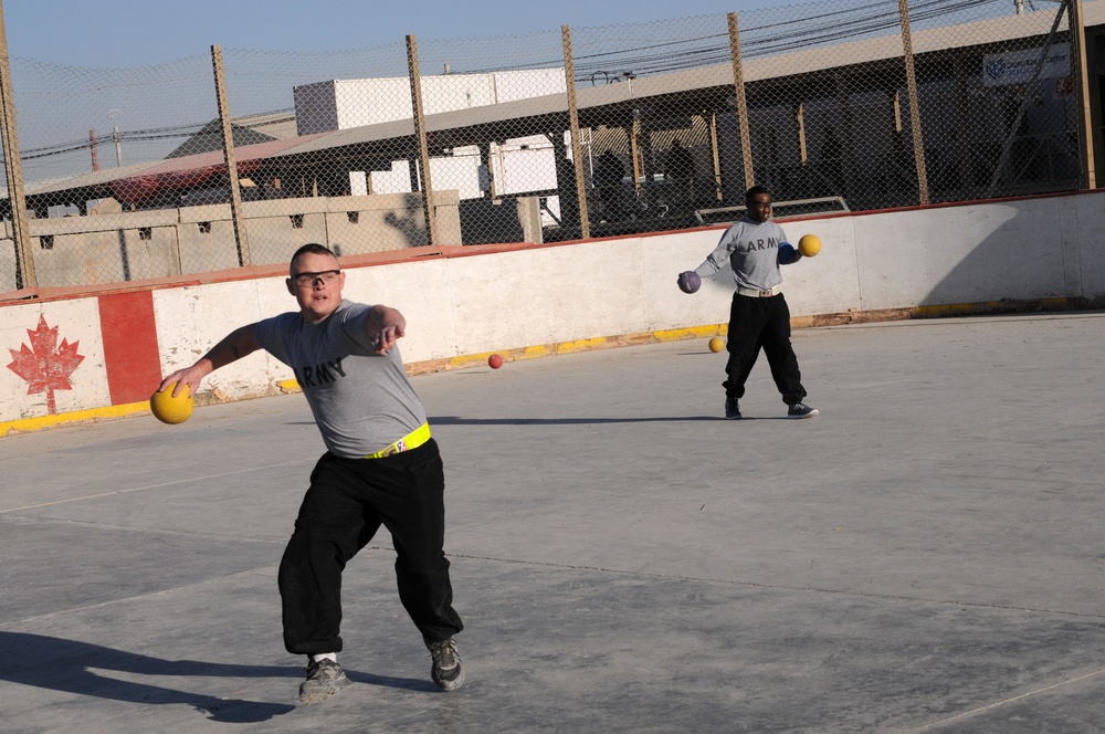 82nd SB-CMRE celebrate holidays with dodgeball in Afghanistan