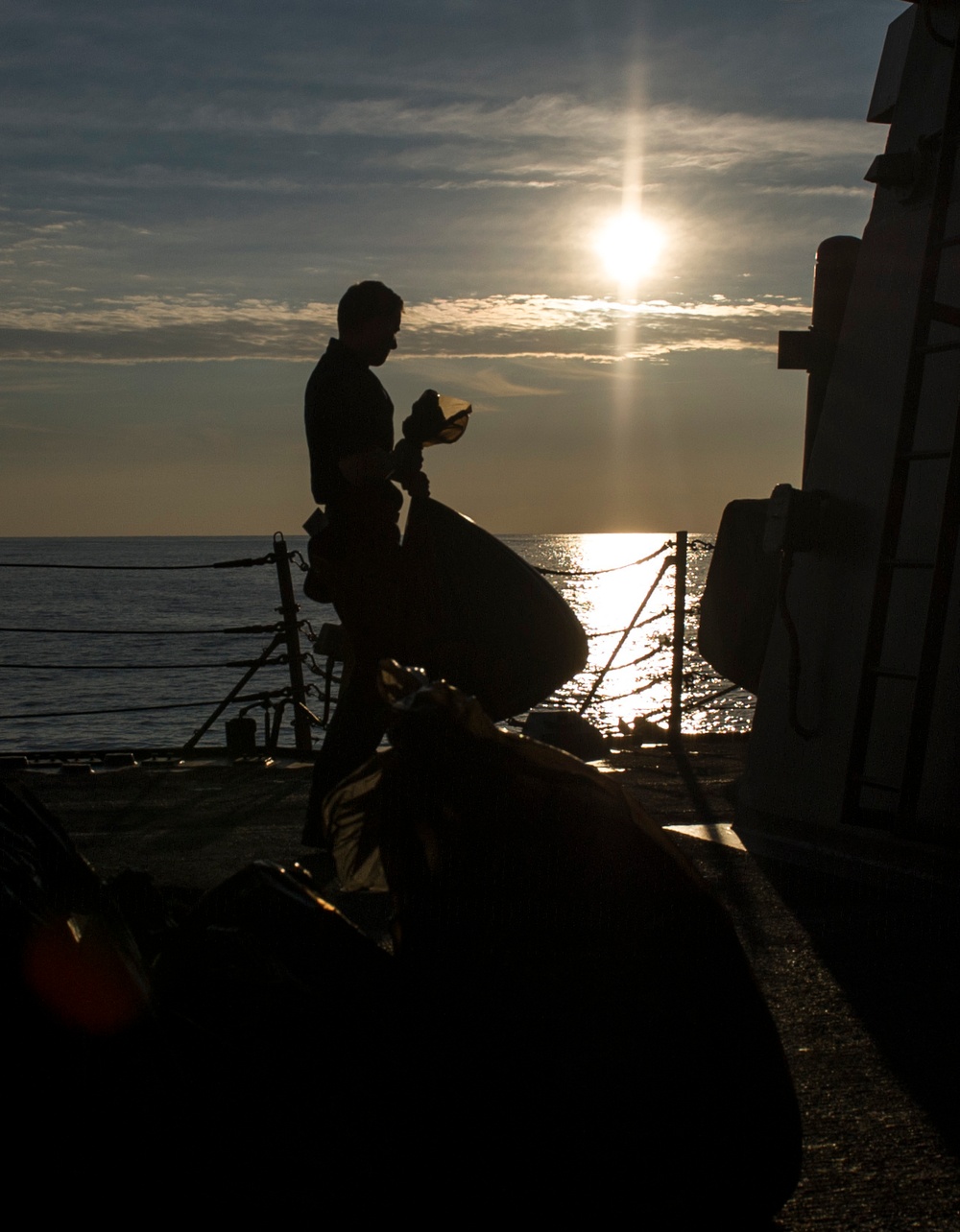 USS Roosevelt conducts its final pre-deployment evaluation with the USS George HW Bush Strike Group