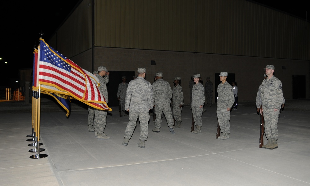 379th AEW Honor Guard posts the colors