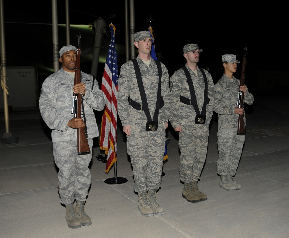 379th AEW Honor Guard posts the colors