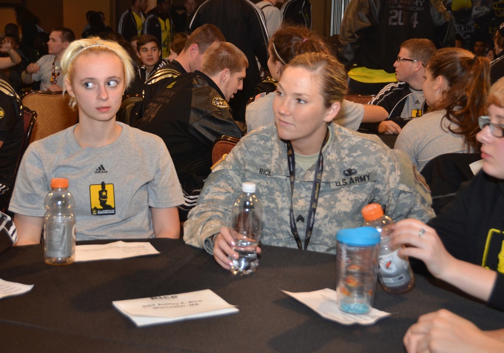 Soldier mentors interact with students at AAB