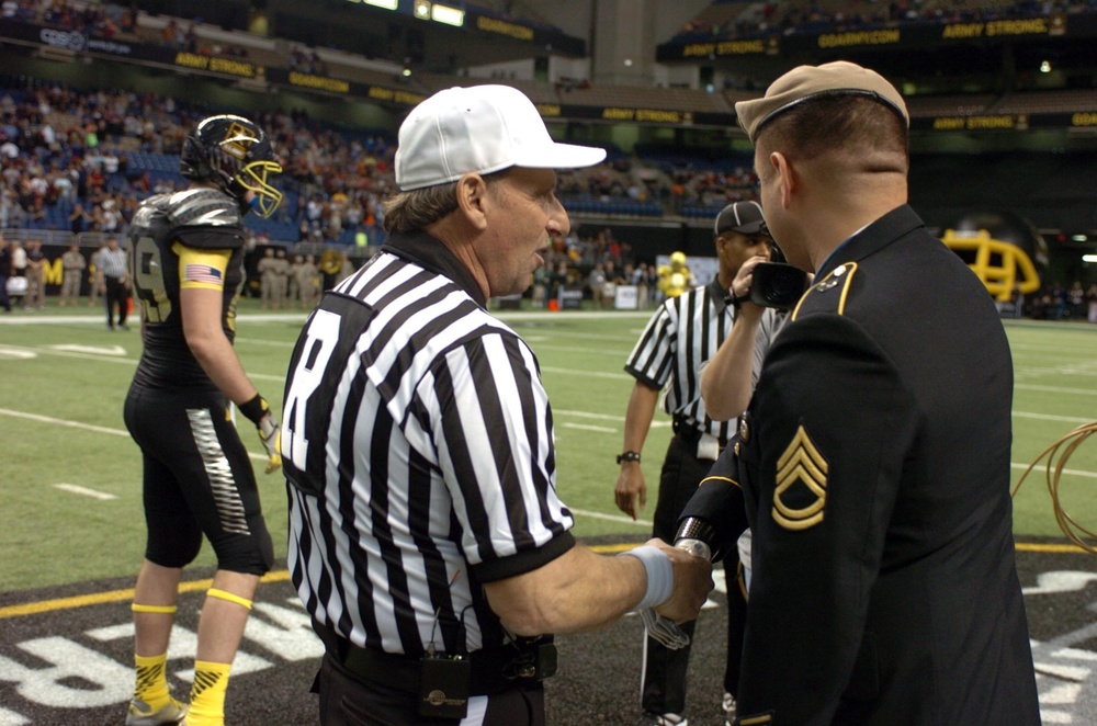 Medal of Honor Recipient shakes referee's hand