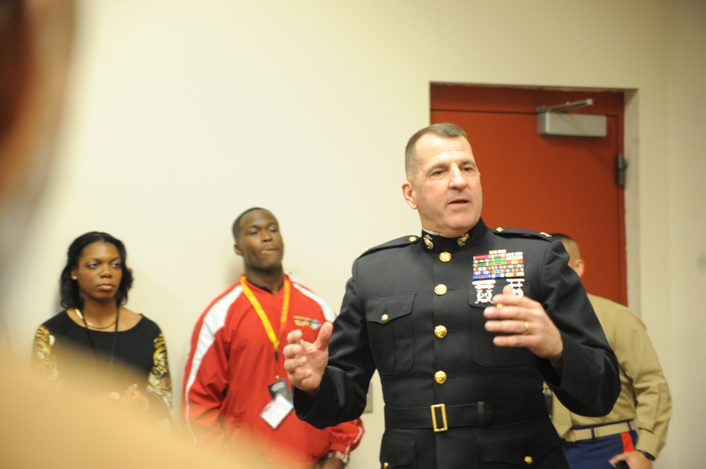 Colonel Robert Golden talks to community members