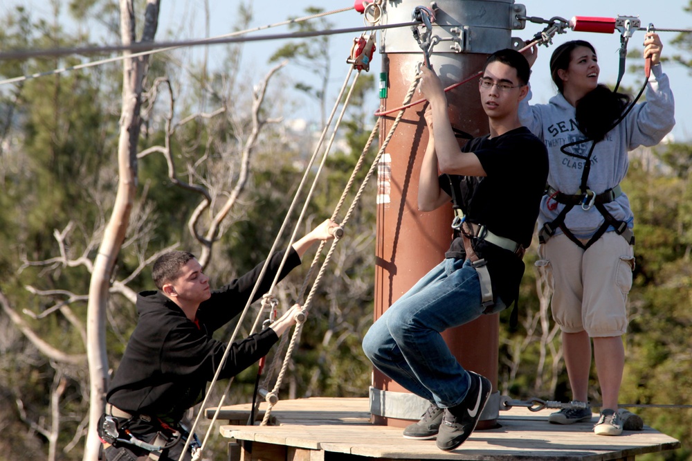 Marines zip-line through Okinawa’s jungle