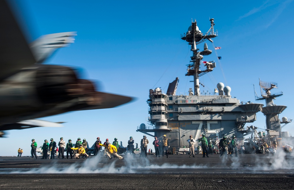 F/A-18C Hornet launches from the flight deck