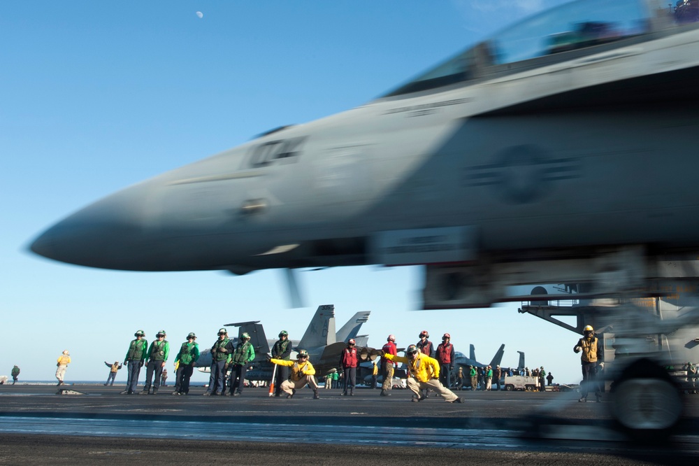 F/A-18F Super Hornet launches from the flight deck