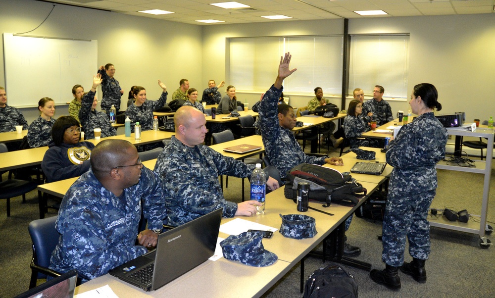 Reserve sailors study for the February exam