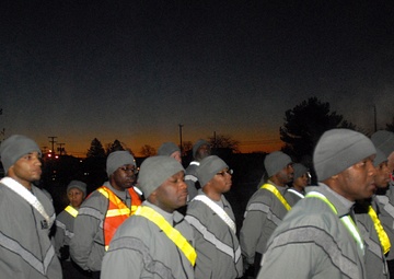 Deploying soldiers display motivation in mobilization station battalion run