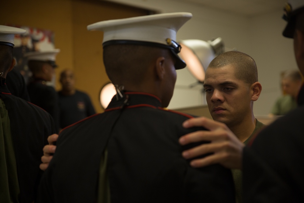 Parris Island recruits posed for their first official Marine Corps photo