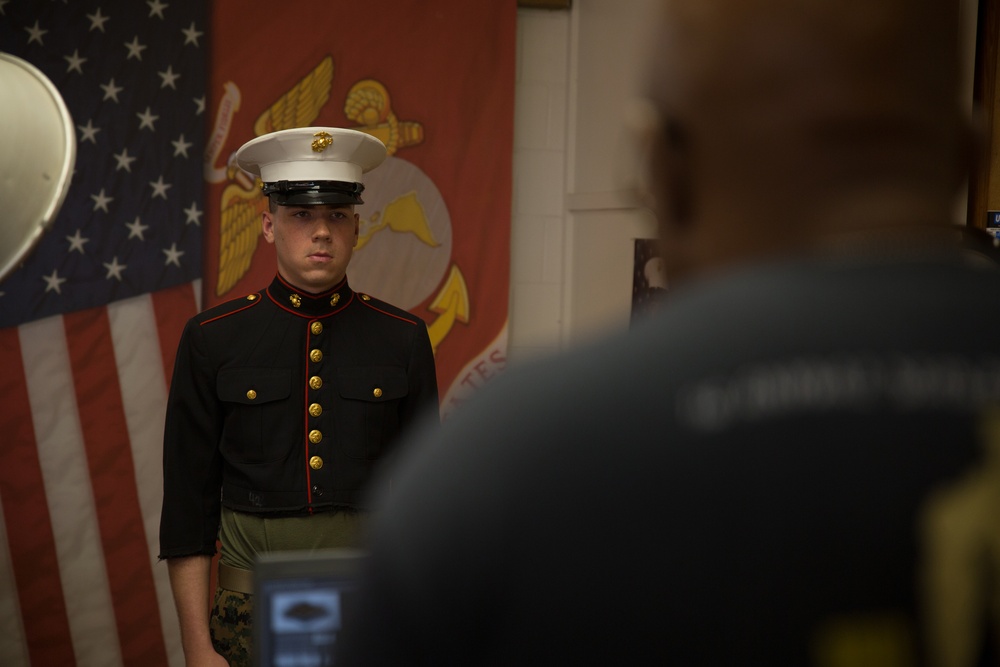 Parris Island recruits posed for their first official Marine Corps photo