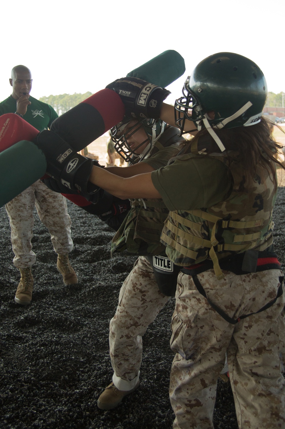 Marine recruits compete in simulated bayonet battles on Parris Island